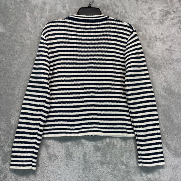 Sioni Navy and Cream Striped Knitted Nautical Casual Jacket Cardigan Size L - Picture 8 of 9